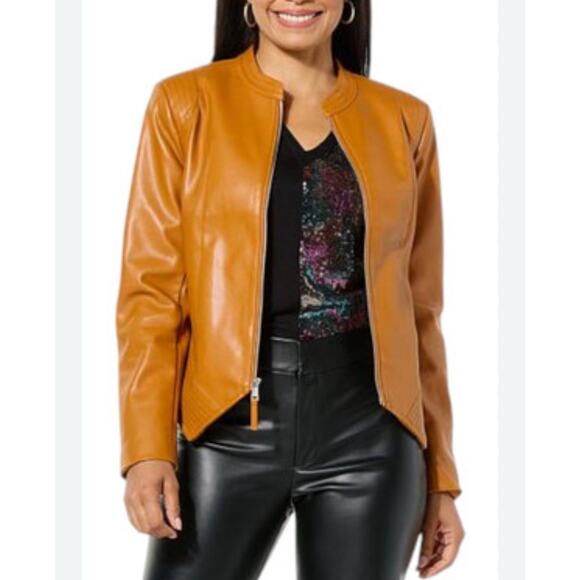 Colleen Lopez Women's Faux Leather Jacket Cinnamon, Size M - Picture 11 of 11